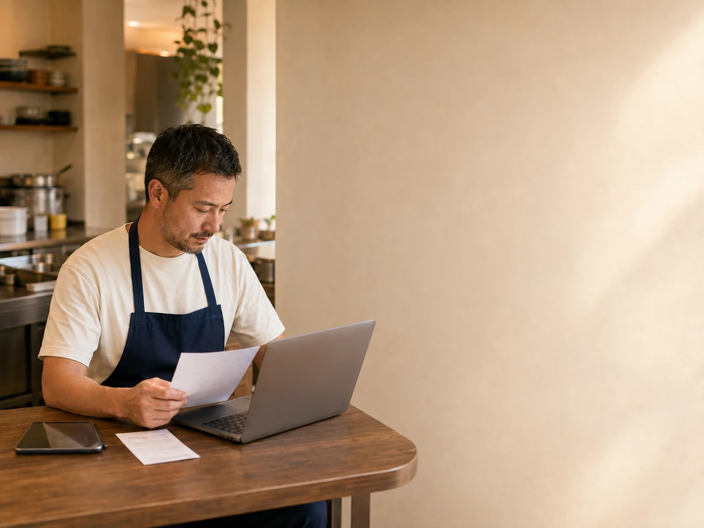 Restaurant buyer checking ingredient requirements before placing a supplier order